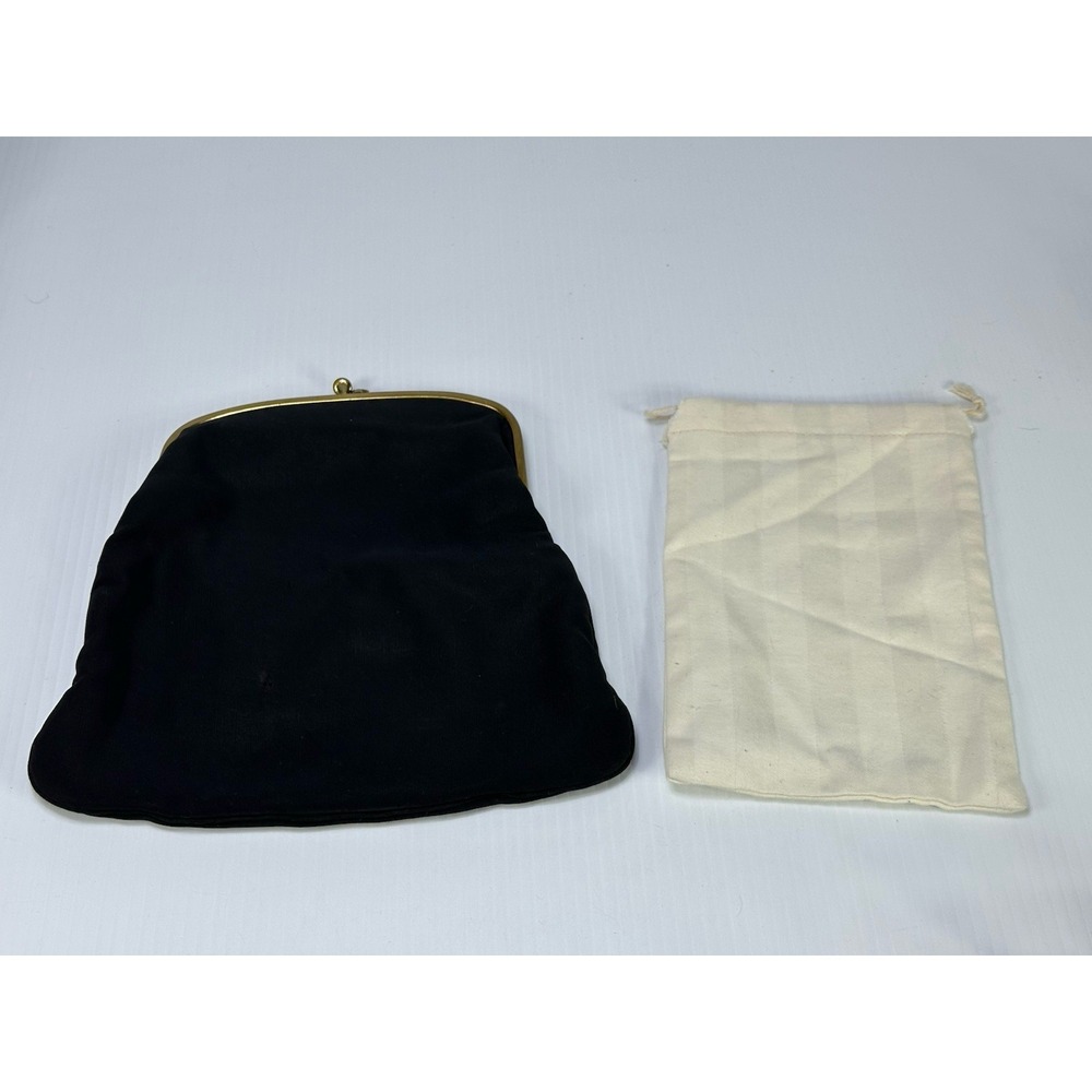 Vintage Kiss Lock Purse Clutch Black Fabric 50s Style‎